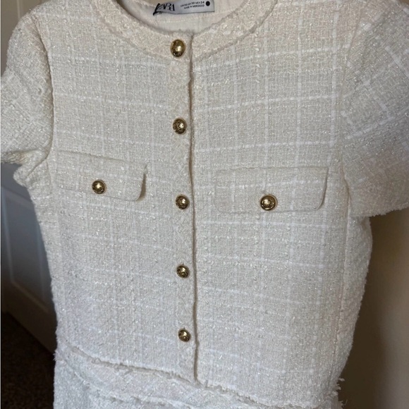 Zara Ivory Tweed Button-Front Mini Dress - Picture 2 of 3